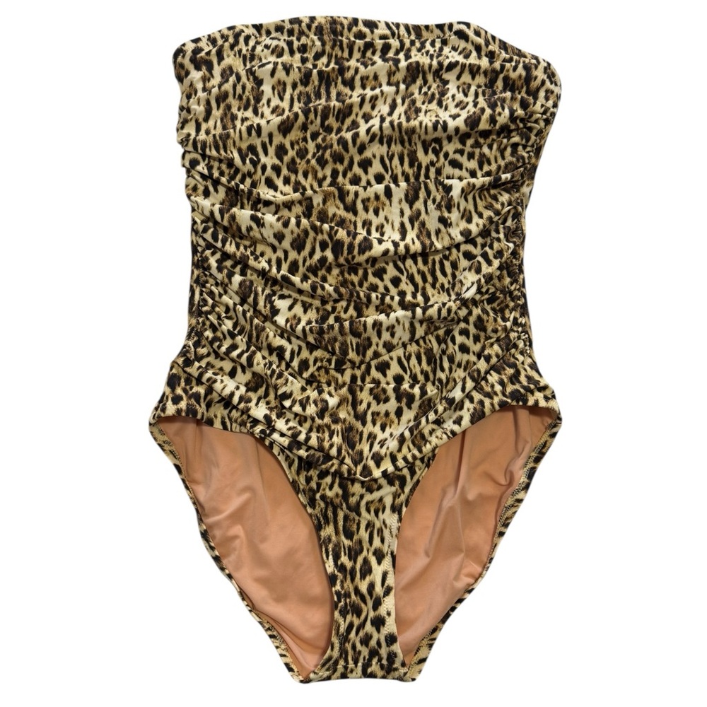 J. Crew Ruched Bandeau One Piece in Leopard Print size 10